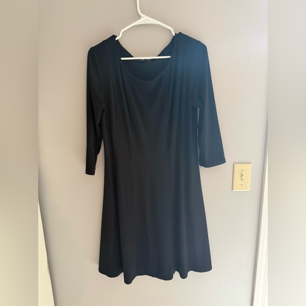 Tiana B Long Sleeve Midi Jersey A Line Dress Woman’s Pleated Crew Neck Stretch